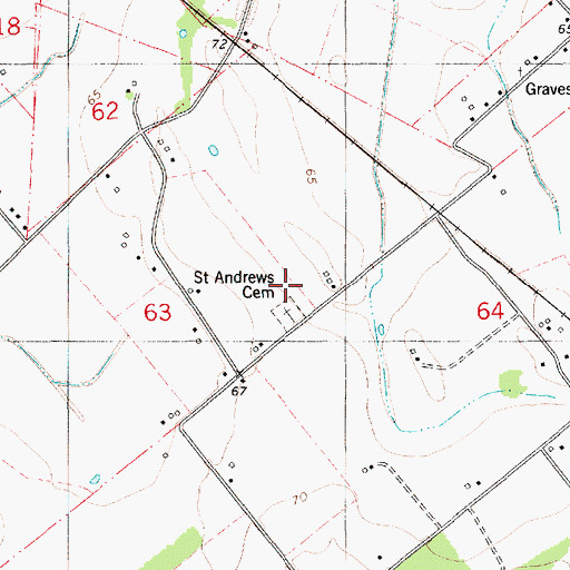Topographic Map of Saint Andrews Cemetery, LA