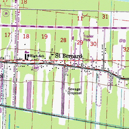 Topographic Map of Saint Bernard, LA