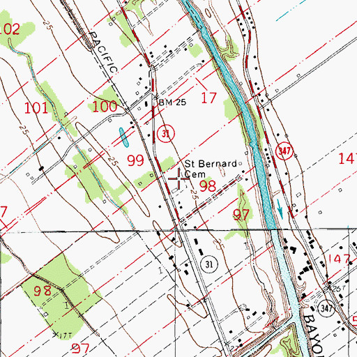 Topographic Map of Saint Bernard Cemetery, LA