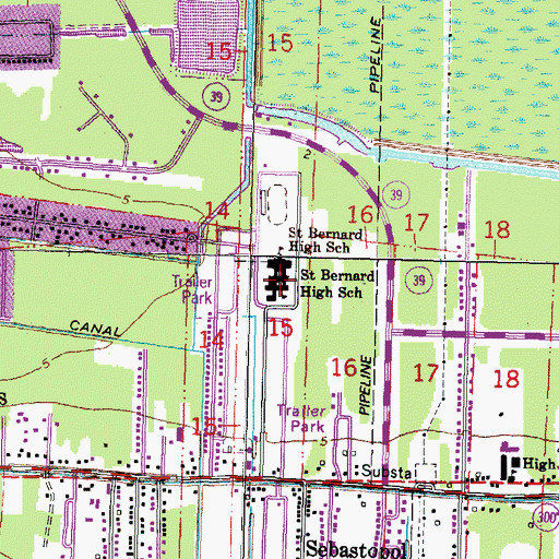 Topographic Map of Saint Bernard Middle School, LA