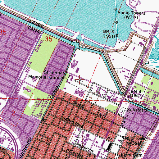 Topographic Map of Saint Bernard Memorial Gardens, LA