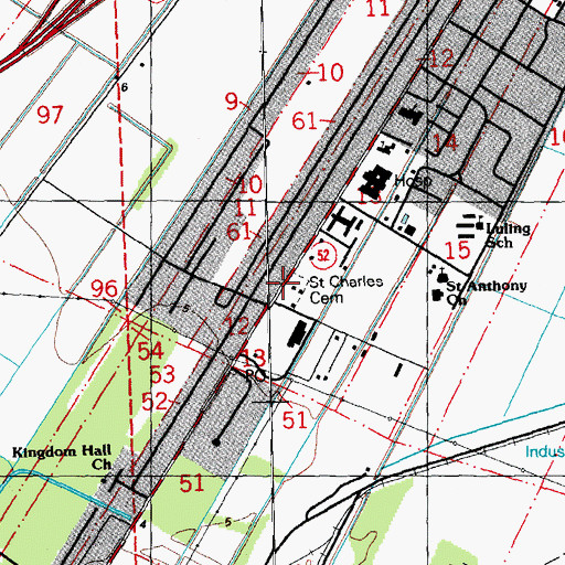 Topographic Map of Saint Charles Cemetery, LA