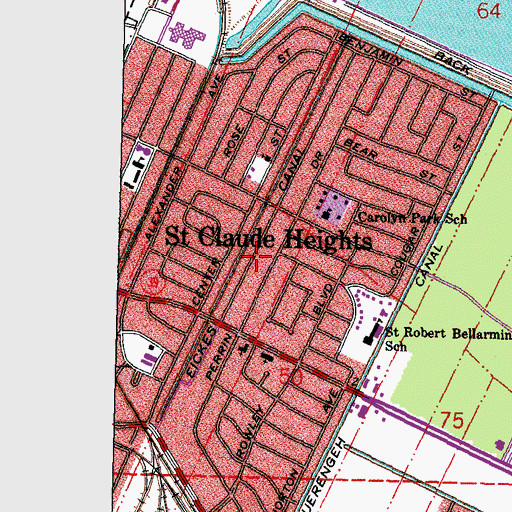 Topographic Map of Saint Claude Heights, LA