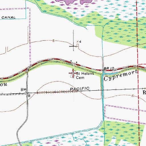 Topographic Map of Saint Helens Cemetery, LA