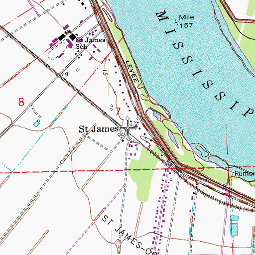 Topographic Map of Saint James, LA