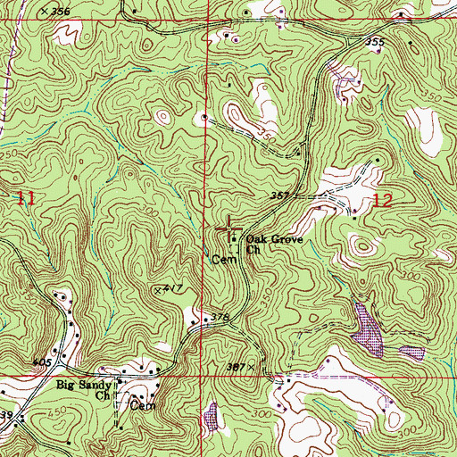 Topographic Map of Oak Grove School (historical), AL