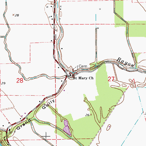 Topographic Map of Saint Mary Church, LA