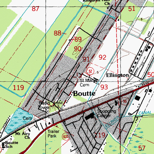 Topographic Map of Saint Marys Cemetery, LA