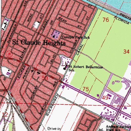 Topographic Map of Saint Robert Bellarmine School (historical), LA