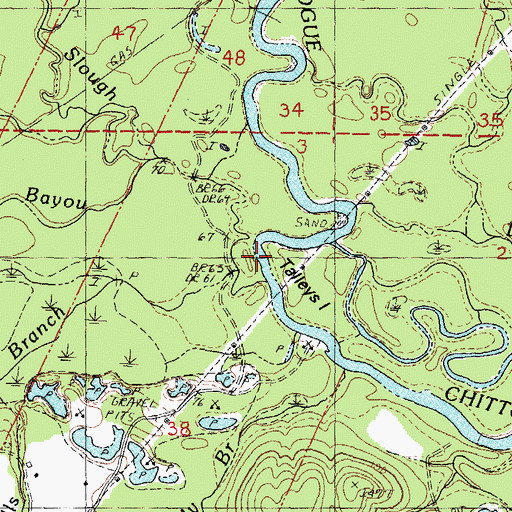 Topographic Map of Sandy Slough, LA