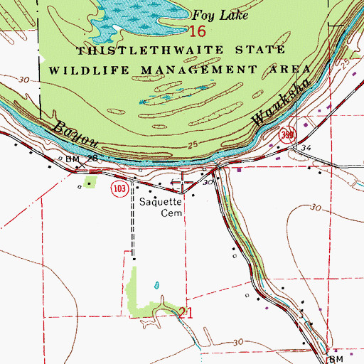Topographic Map of Saquette Cemetery, LA