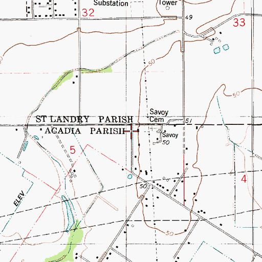 Topographic Map of Savoy Cemetery, LA