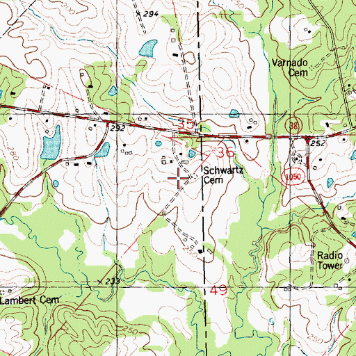 Topographic Map of Schwartz Cemetery, LA