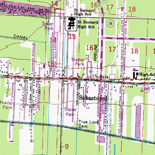 Topographic Map of Sebastopol, LA