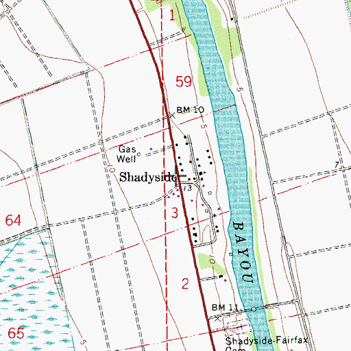 Topographic Map of Shadyside, LA