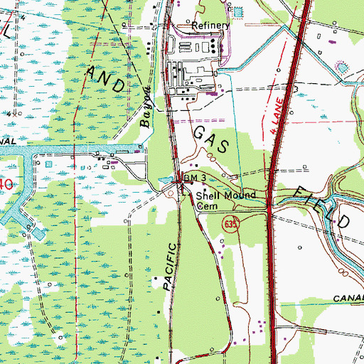 Topographic Map of Shell Mound Cemetery, LA