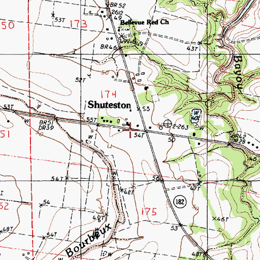Topographic Map of Shuteston, LA