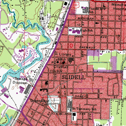 Topographic Map of Slidell, LA
