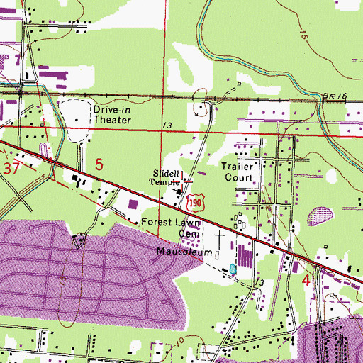 Topographic Map of Slidell Temple, LA