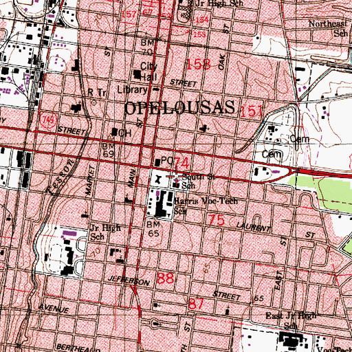 Topographic Map of South Saint School, LA