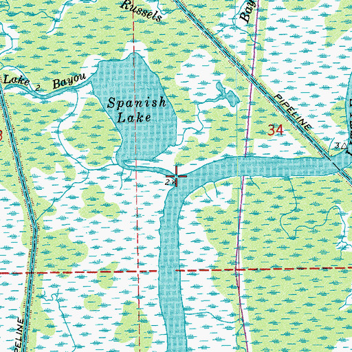 Topographic Map of Spanish Lake Bayou, LA