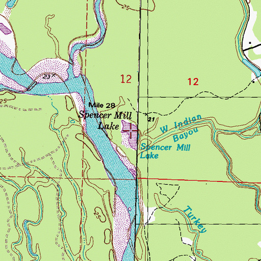 Topographic Map of Spencer Mill Lake, LA