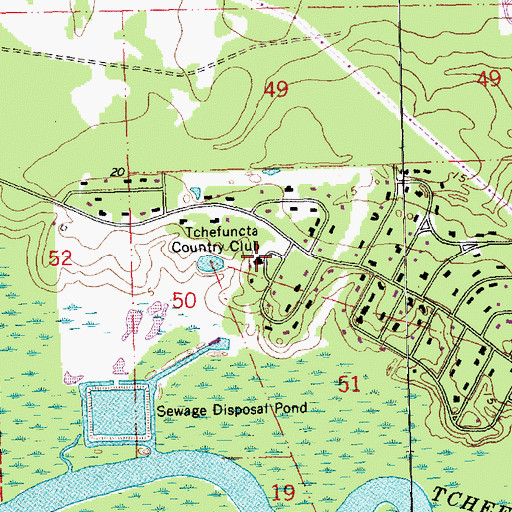 Topographic Map of Tchefuncta Country Club, LA