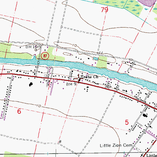 Topographic Map of Teche Church, LA