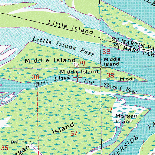 Topographic Map of Three Island Pass, LA