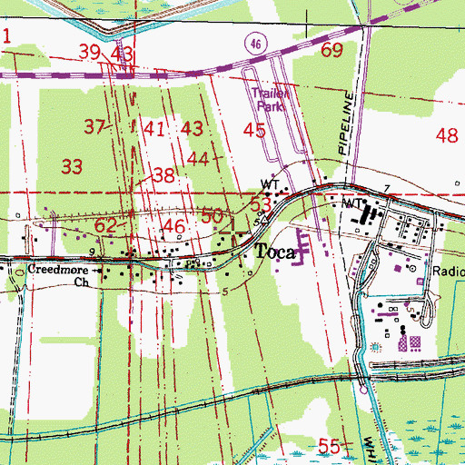 Topographic Map of Toca, LA