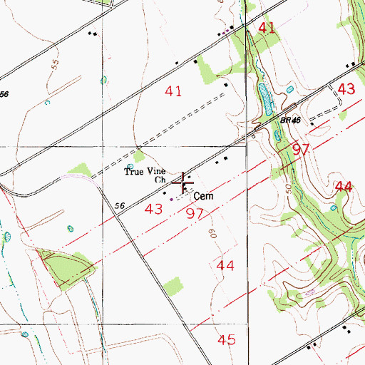 Topographic Map of True Vine Church, LA