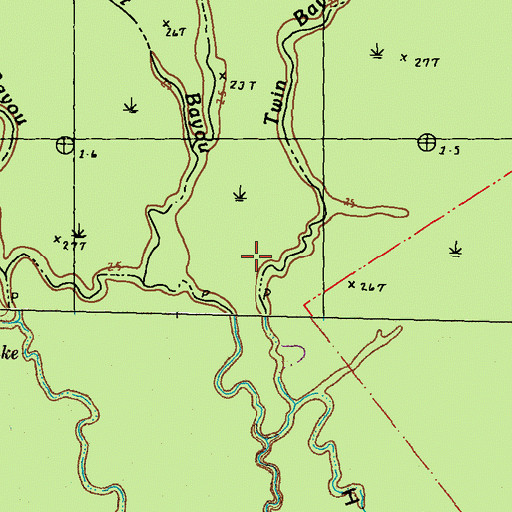 Topographic Map of Twin Bayou, LA