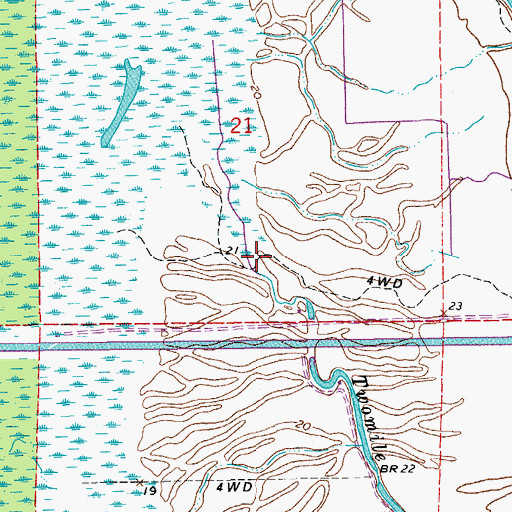 Topographic Map of Twomile Bayou, LA