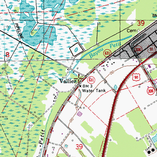 Topographic Map of Vallier, LA