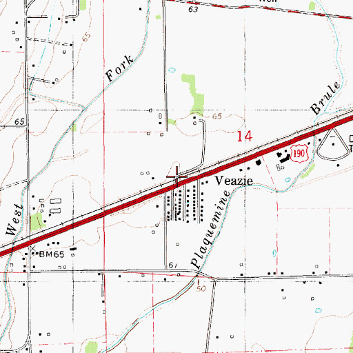 Topographic Map of Veazie, LA