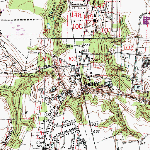 Topographic Map of Veltin, LA