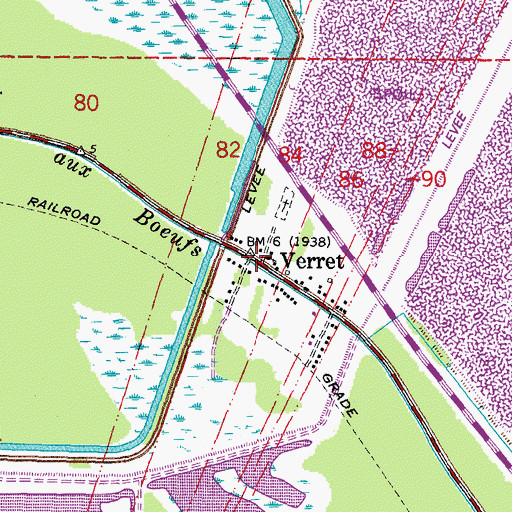 Topographic Map of Verret, LA