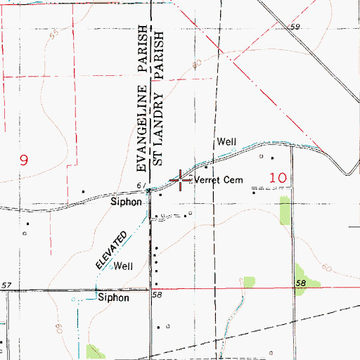 Topographic Map of Verret Cemetery, LA