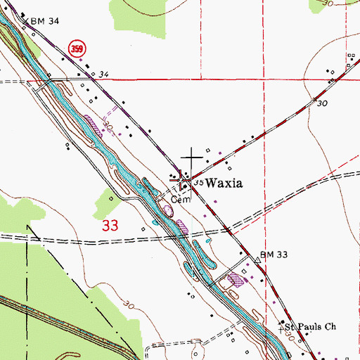 Topographic Map of Waxia, LA