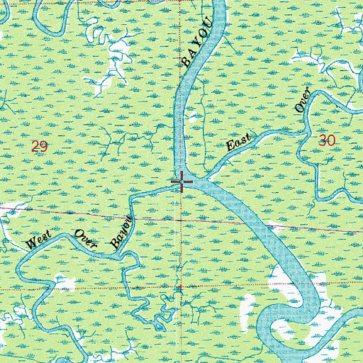 Topographic Map of West Over Bayou, LA