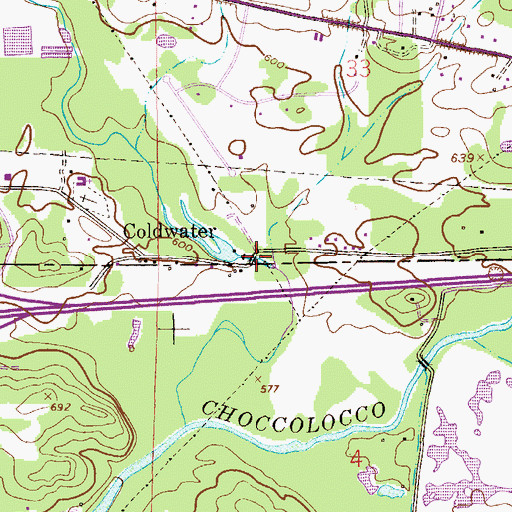 Topographic Map of Coldwater Covered Bridge, AL