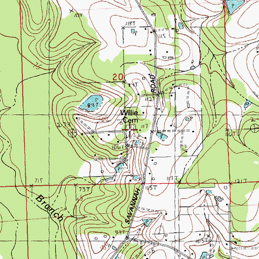 Topographic Map of Willie Cemetery, LA