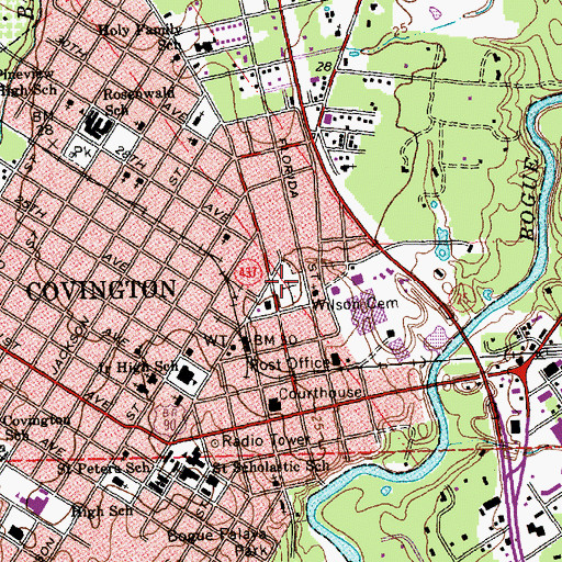 Topographic Map of Covington Cemetery, LA