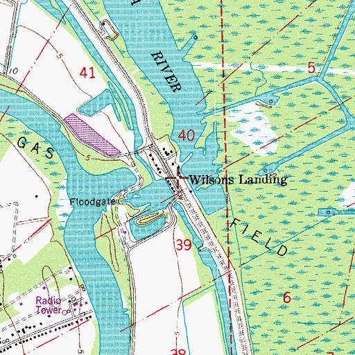 Topographic Map of Wilsons Landing, LA