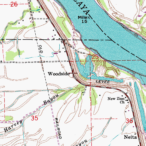 Topographic Map of Woodside, LA