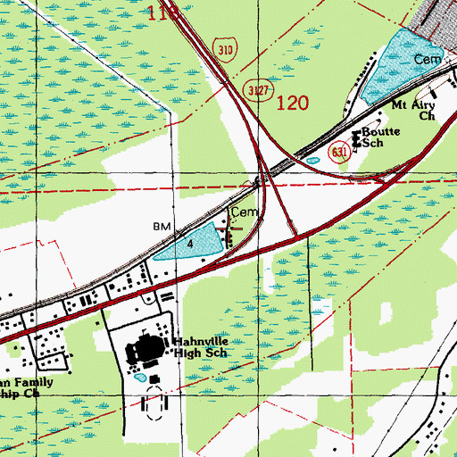 Topographic Map of Young Cemetery, LA