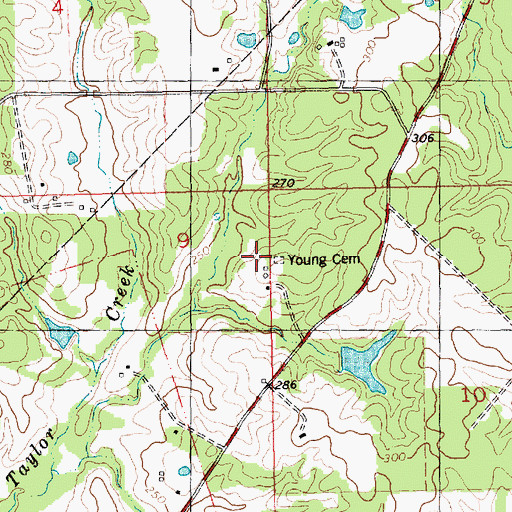 Topographic Map of Young Cemetery, LA