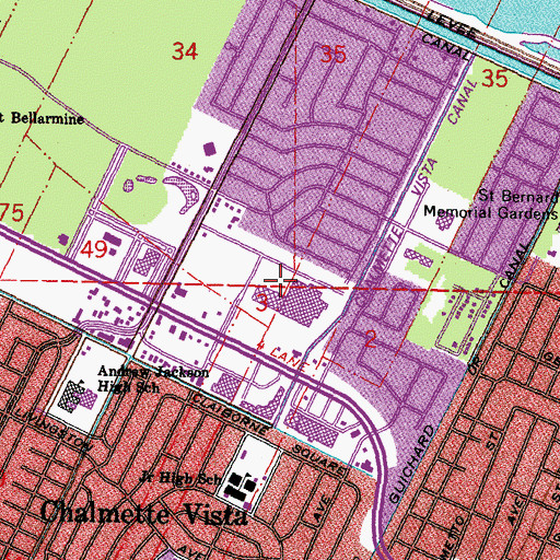 Topographic Map of Ward D, LA