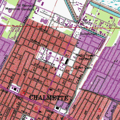 Topographic Map of Ward E, LA