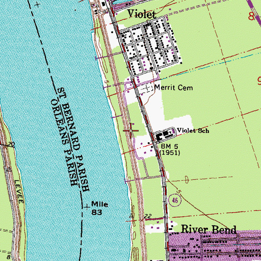 Topographic Map of Ward J, LA